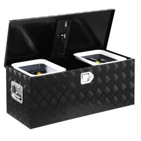 VEVOR Heavy Duty Aluminum Truck Bed Tool Box, Stripes Plated Tool Box with Sliding Shelf, Side Handle, Lock & Keys, Storage Toolbox Chest for Tra